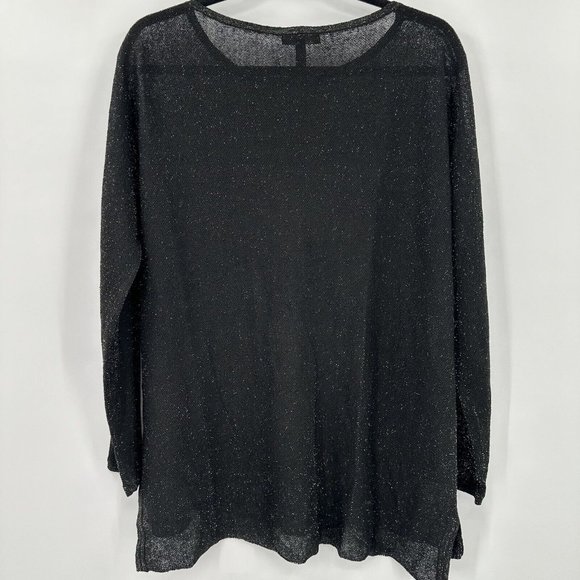 Eileen Fisher Organic Linen Blend Crepe Sparkle Metallic Long Sleeve‎ Blouse Med - Picture 6 of 8